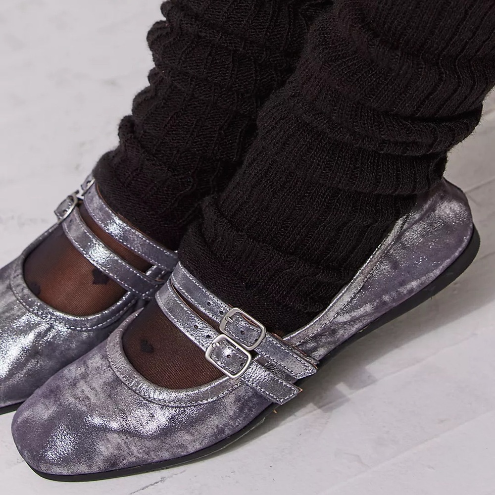 Free people Gemini Ballet Flats in Silver Distressed Suede